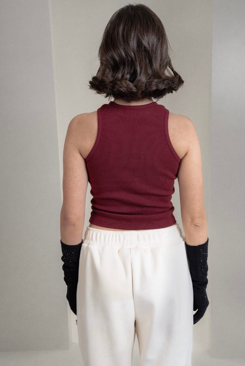 Burgundy Ripped Tank Top