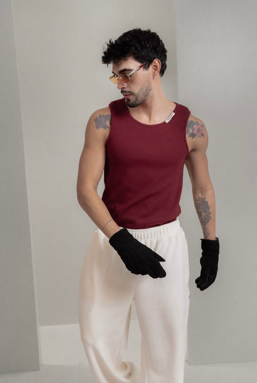 Burgundy Ripped Tank Top