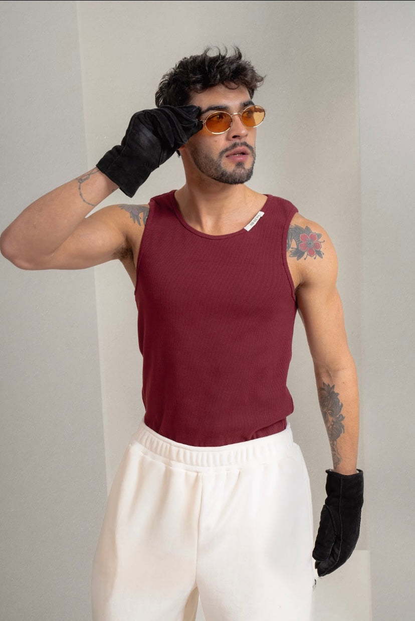 Burgundy Ripped Tank Top