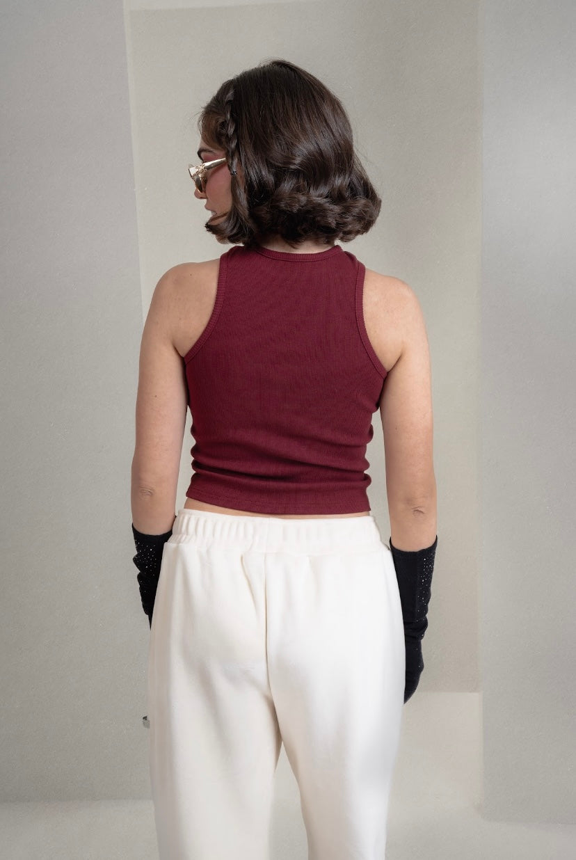 Burgundy Ripped Tank Top